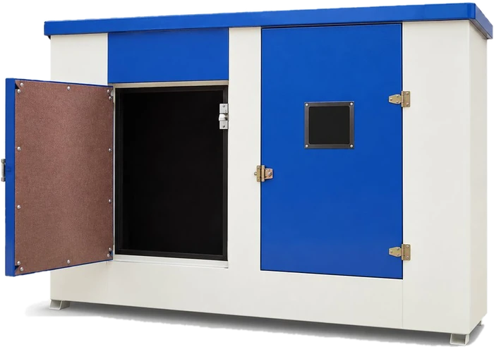 Acoustic enclosure with one door open