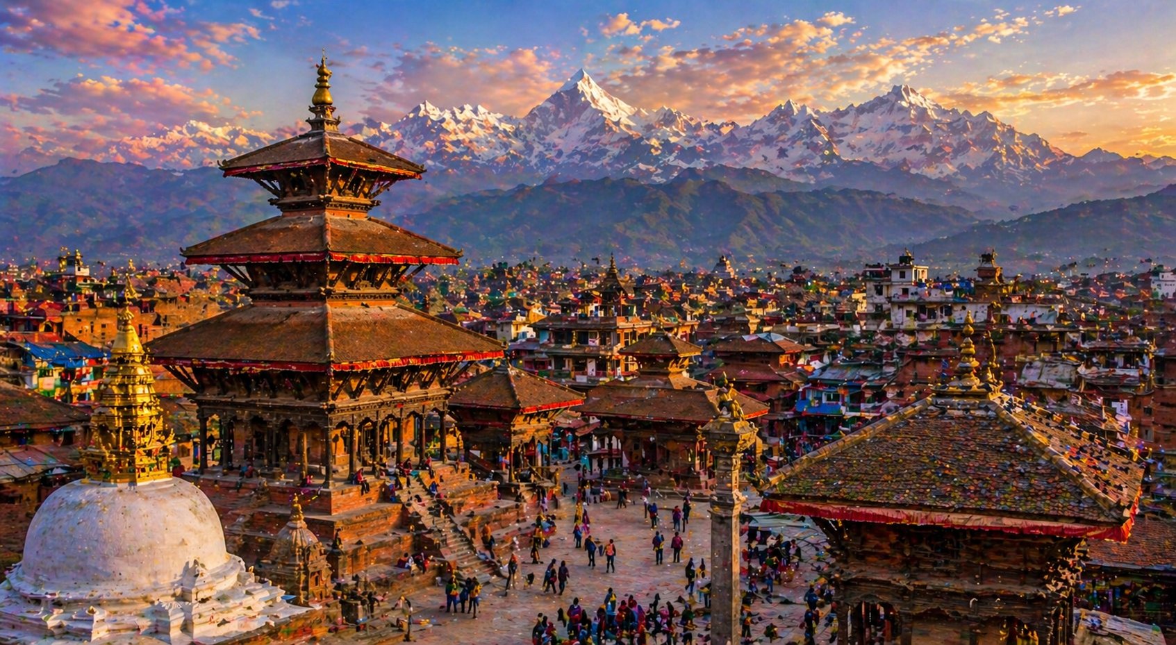 Bhaktapur Square with Himalayas