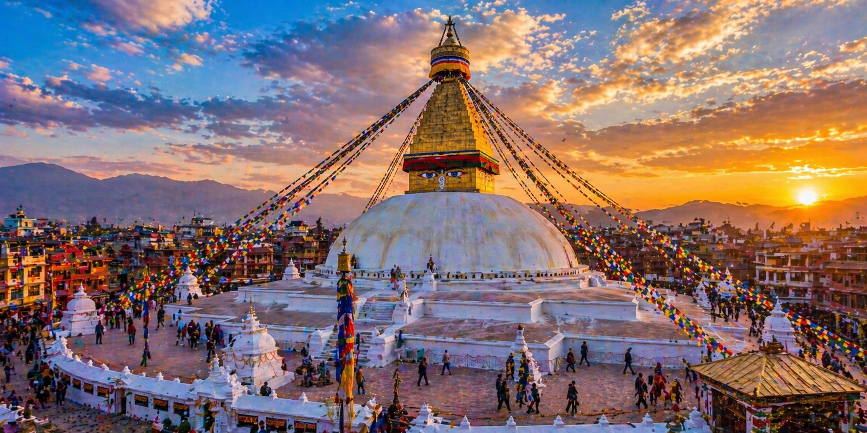 Boudhanath Stupa at sunset